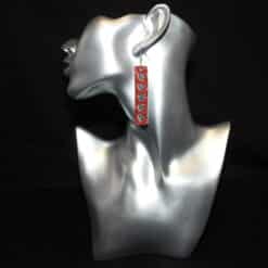 Silver Embossed and Red Glitter Heart Faux Leather Bar Earrings - Head