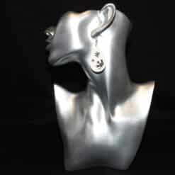 White Glitter and Silver Embossed Faux Leather Snowflakes Teardrop Earrings - Head