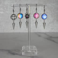 Cabochon Earrings with Dangling Spike