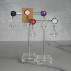 Cabochon Glitter Earrings with Dangling Sparkly Triangle with Faux Pearl - ALL