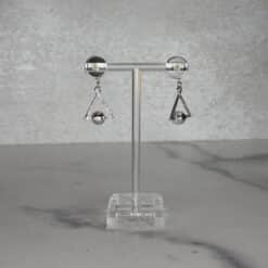 Cabochon Glitter Earrings with Dangling Sparkly Triangle with Faux Pearl - Back