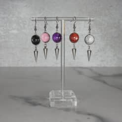 Cabochon Glitter Earrings with Dangling Spike - All