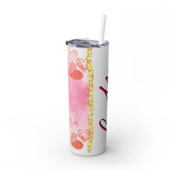 Love You with Pink Hearts and Gold Border 20oz Tumbler - Left