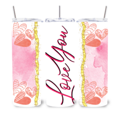 Love You with Pink Hearts and Gold Border 20oz Tumbler - Lifestyle