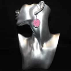 Pink Glitter with Neon Pink Love Me Text and Shiny Purple Backing Earrings - Head