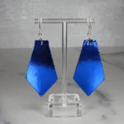 Black & Silver Embossed & Blue Glitter Faux Leather Kite Earrings with Shiny Blue Back - Back
