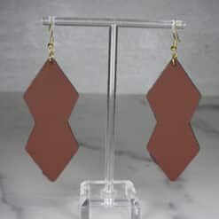 Brown Embossed and Brown Glitter Faux Leather Layered Diamond Earrings - Back