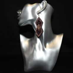 Brown Embossed and Brown Glitter Faux Leather Layered Diamond Earrings - Head