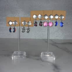 Cabochon Earrings Dangling from Square Shaped Stainless Steel - Front