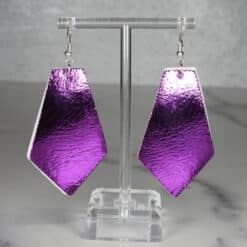 Two Tone Purple Faux Leather Kite Earrings with Shiny Purple Back - Back