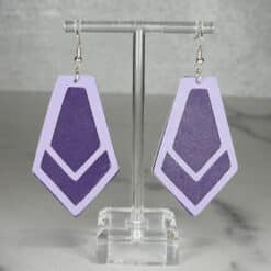 Two Tone Purple Faux Leather Kite Earrings with Shiny Purple Back - Front