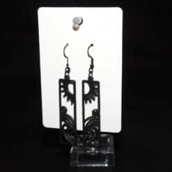 Abstract Sun and Waves Black Matte PLA 3D Printed Bar Earrings - Front