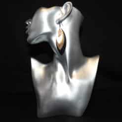 Black, Gold & White Faux Leather Stagged Earrings with Gold Leaf Charm - Head