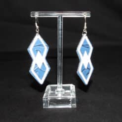 Blue Faux Leather & White Glitter Layered Diamond Earrings - Front