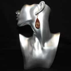 Brown Faux Leather and Gold Embossed Dog Paw Print Teardrop Earrings - Head