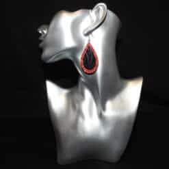 Embossed Black and Red Glitter Faux Leather Teardrop Earrings - Head