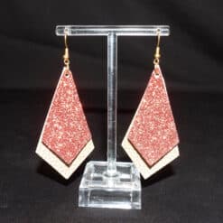 Gold Faux Leather & Red Glitter Diamond Earrings - Front