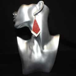 Gold Faux Leather & Red Glitter Diamond Earrings - Head