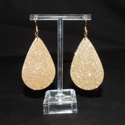 Gold Glitter Faux Leather Teardrop Earrings - Front