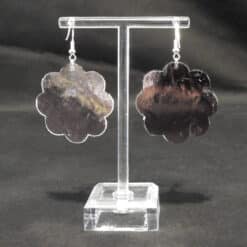 Lavender with Silver Glitter Faux Leather Flower Earrings - Back