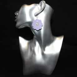 Lavender with Silver Glitter Faux Leather Flower Earrings - Head