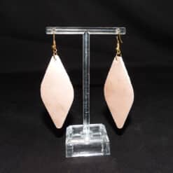 Pink Faux Leather & Black Glitter Rounded Diamond Earrings - Back