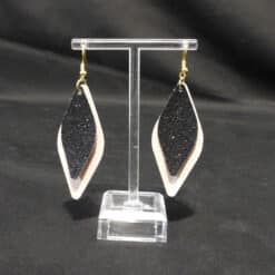 Pink Faux Leather & Black Glitter Rounded Diamond Earrings - Front