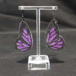 Purple and Back Glitter Faux Leather Butterfly Wing Earrings - Front