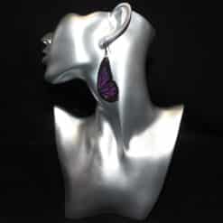 Purple and Back Glitter Faux Leather Butterfly Wing Earrings - Head