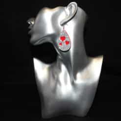 Red and Silver Glitter Heart Faux Leather Teardrop Earrings - Head