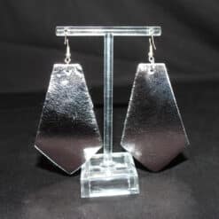 Silver & Gray Embossed and Black Glitter Faux Leather Kite Earrings - Back