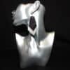 Silver & Gray Embossed and Black Glitter Faux Leather Kite Earrings - Head