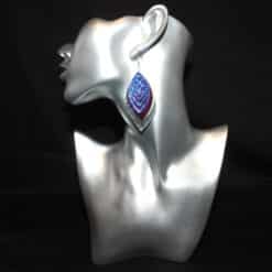 Silver & Magenta Faux Leather & Blue Glitter Stagged Earrings - Head