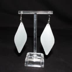 Silver & Pink Glitter Faux Leather with Gold Leaf Charm Rounded Diamond Earrings - Back