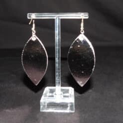 Silver & Teal Faux Leather & Black Glitter Stagged Earrings - Back