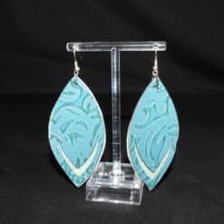 Teal Embossed and Teal Glitter Faux Leather Diamond Cutout Earrings with White Back - Front