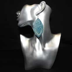 Teal Embossed and Teal Glitter Faux Leather Diamond Cutout Earrings with White Back - Head