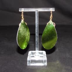 Teal Faux Leather & Dark Green Glitter Teardrop Earrings - Back