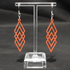 Three Cross Diamond Red Matte PLA 3D Printed Earrings - Front