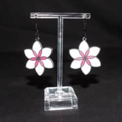 White, Black and Plum Matte PLA 3D Printed Flower Earrings - Back