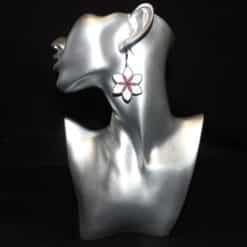 White, Black and Plum Matte PLA 3D Printed Flower Earrings - Head