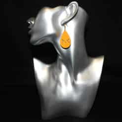 Yellow Faux Leather and Gold Embossed Cat Face Teardrop Earrings - Head