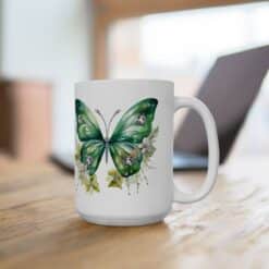 Green Butterflies 15oz Mug - Lifestyle