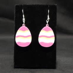 Striped Easter Egg Matte PLA 3D Printed Earrings - Front
