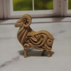 Carved Wood-Style Bighorn Sheep Sculpture - Left
