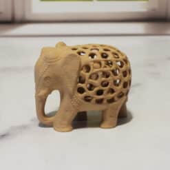 Carved Wood-Style Elephant Sculpture - Left