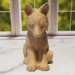 Carved Wood-Style Fox Sitting Sculpture - Front