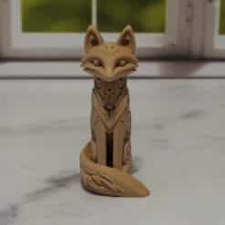 Carved Wood-Style Fox Totem Sculpture - Front