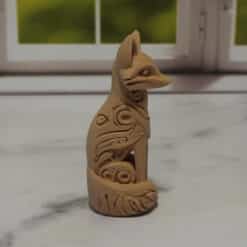 Carved Wood-Style Fox Totem Sculpture - Right