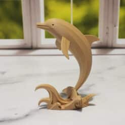 Carved Wood-Style Leaping Dolphin Sculpture - Left